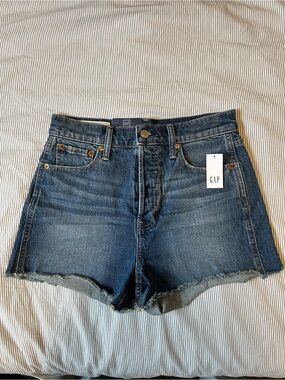 GAP Women's Dark Blue Denim Frayed Hem Shorts